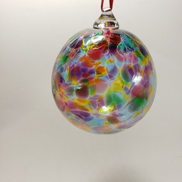 Glassometry Studios Blown Art Glass Ball Ornament Rainbow Hanging Signed - Picture 2 of 5